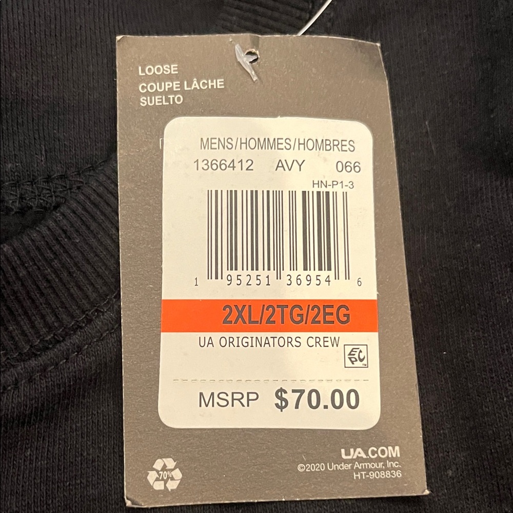 Under Armour Originators Crew Sweatshirt Men’s 2XL NWT Black - Picture 3 of 3